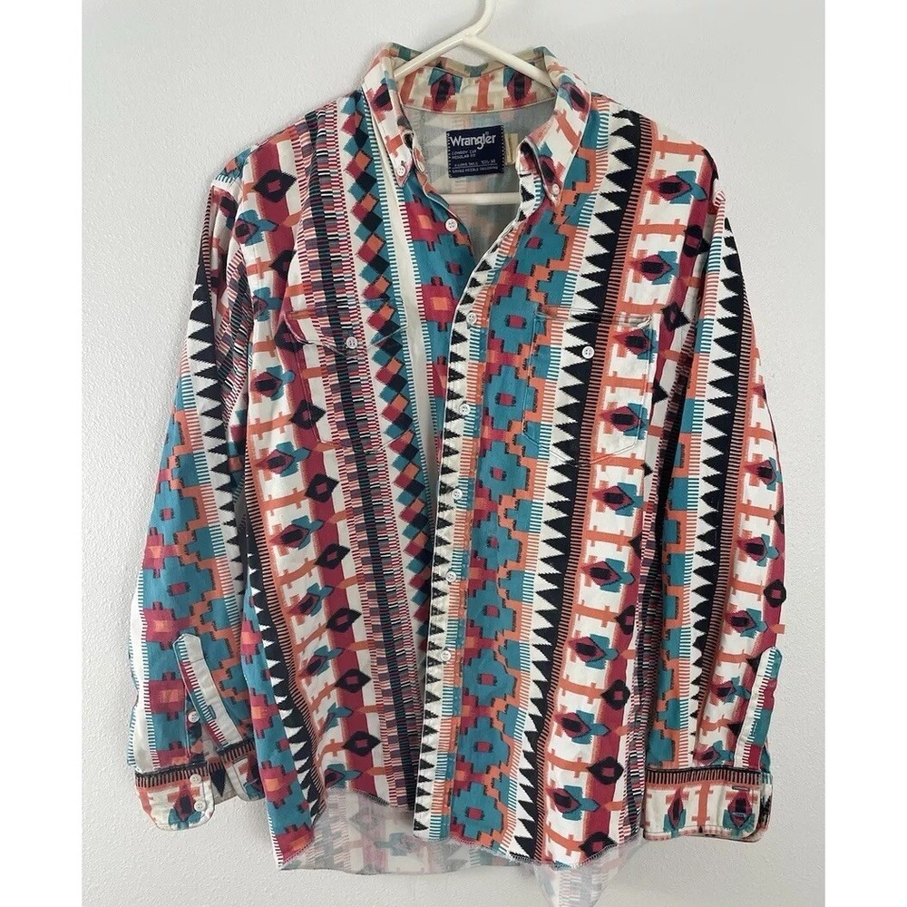 WRANGLER 90s Brushpop Aztec Western Shirt Button Up Shirt Mens 16.5-34 R759